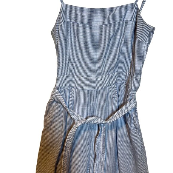 J Crew Women's Jumpsuit Size 0 Spaghetti strap striped beauchamps linen blue - Picture 4 of 16
